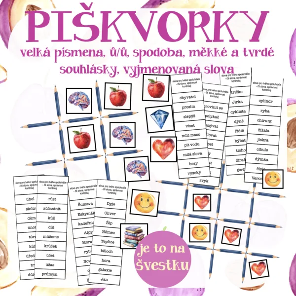 PIŠKVORKY - mix vyjmenovaných slov, ů/ú, velká písmena, měkké a tvrdé souhlásky, spodoba 1