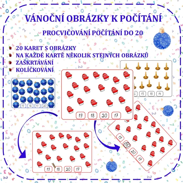 VÁNOČNÍ OBRÁZKY K POČÍTÁNÍ - zaškrtávání/kolíčkování 1