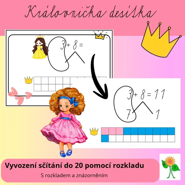 Královnička desítka - vyvození sčítání s přechodem přes 10 pomocí rozkladu 1