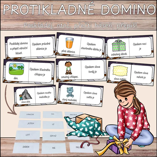 Vánoční domino - slova protikladná + vánoční básničky 1