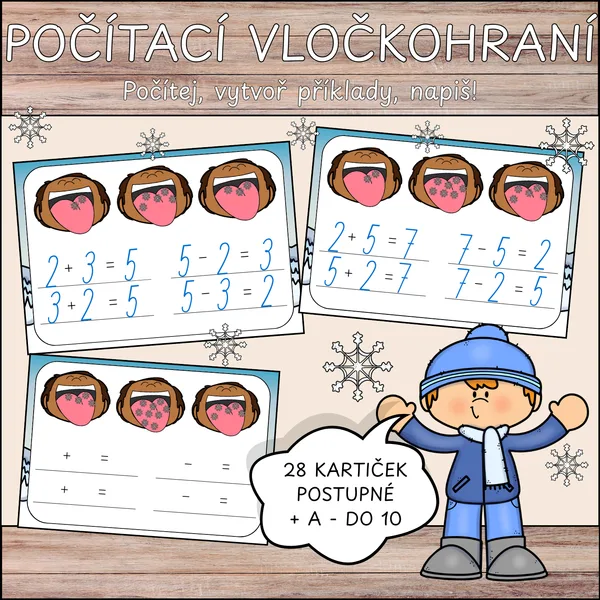 Počítací vločkohraní - tvoření příkladů na sčítání a odčítání do 10 1