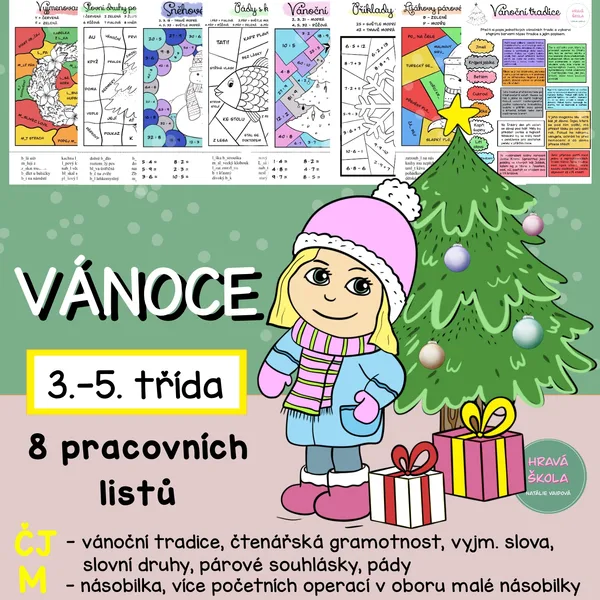 VÁNOCE, TRADICE - ČJ + M - 3.-5. TŘÍDA - 8 PL + řešení 1