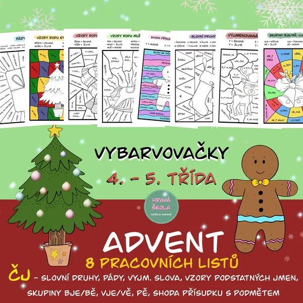 ADVENT - VYBARVOVAČKY - ČJ - 8 PRACOVNÍCH LISTŮ - 4.-5. TŘÍDA + řešení 1