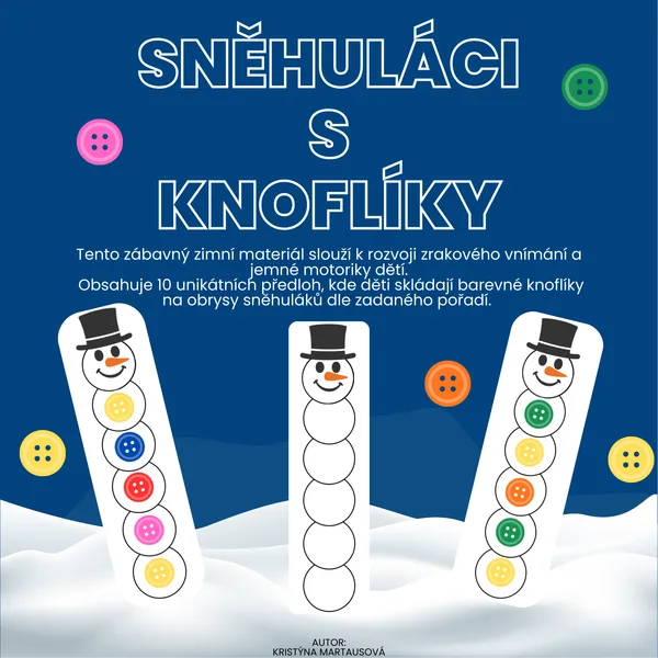 Sněhuláci s knoflíky - Barevné přiřazování 1