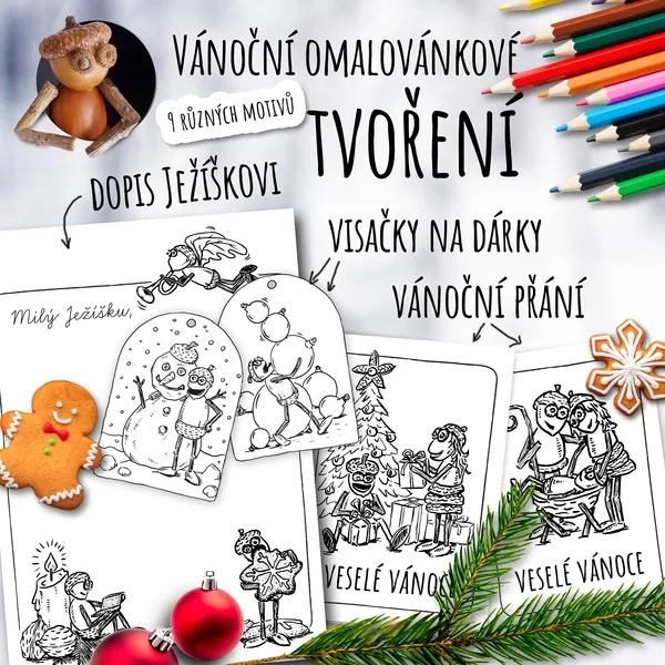 Vánoční omalovánkové tvoření: přání, visačky a dopis Ježíškovi 1