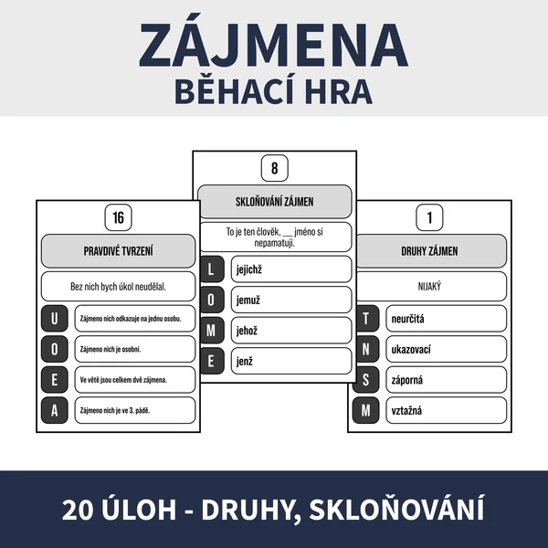 ZÁJMENA - BĚHACÍ HRA (druhy, skloňování) 1