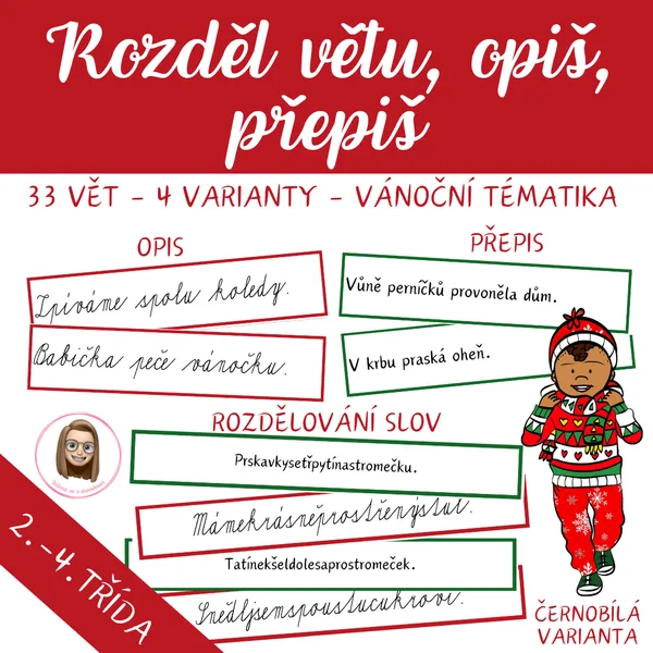 VÁNOCE - rozdělování, opis a přepis vět 1