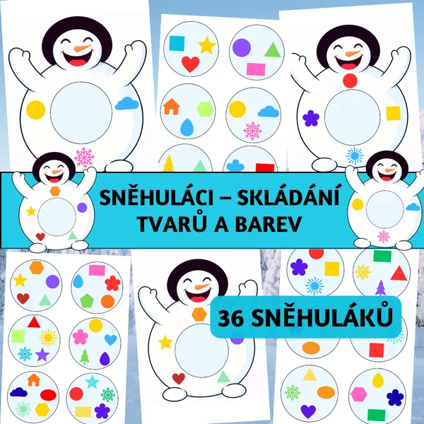Sněhuláci: skládání tvarů a barev 1