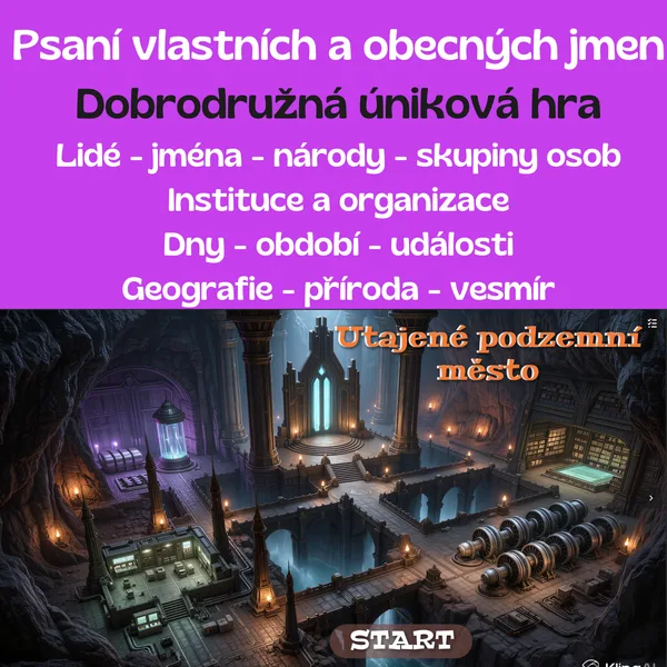 Pravopis vlastních a obecných jmen - úniková hra do češtiny 1