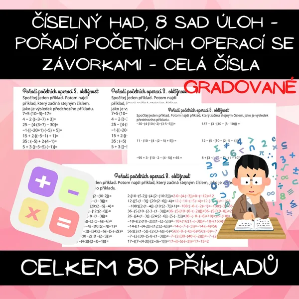 Číselný had - pořadí početních operací - závorky- gradované - celá čísla 1