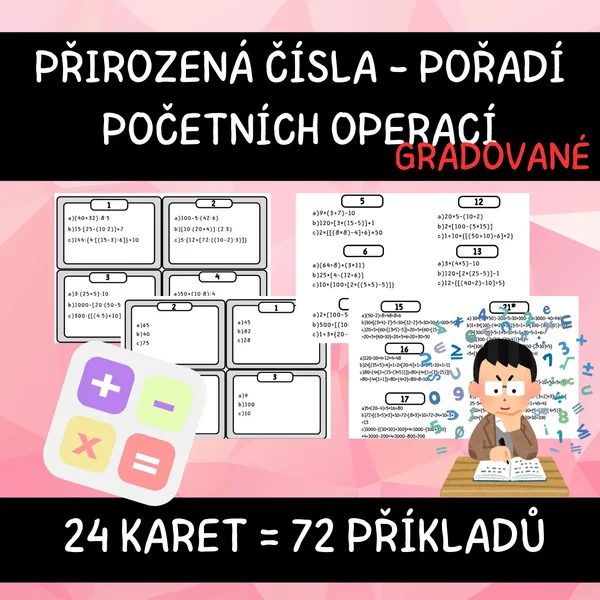 přirozená čísla - pořadí početních operací - gradované - závorky - karty i PL 1