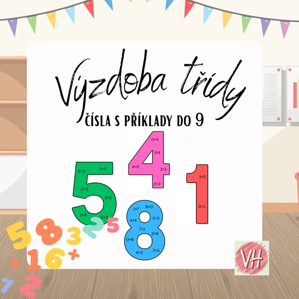 Výzdoba třídy- čísla s příklady do 9 1