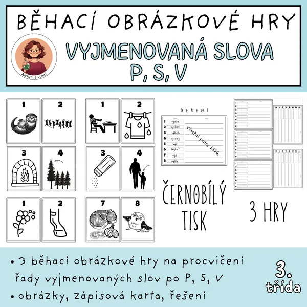 Běhací obrázkové hry - vyjmenovaná slova P, S, V 1