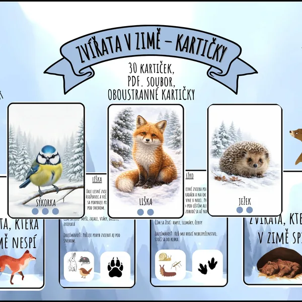 ZVÍŘATA V ZIMĚ – OBOUSTRANNÉ KARTIČKY 1