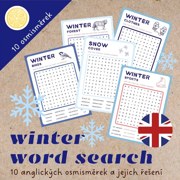 Winter word search - zimní osmisměrky v angličtině 1