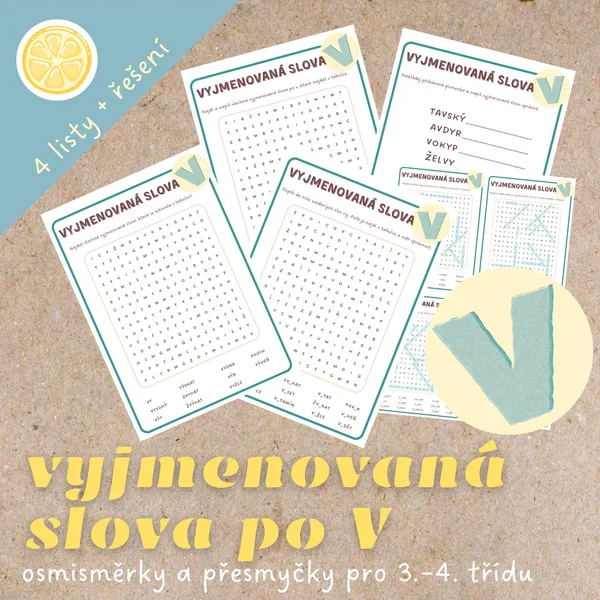Vyjmenovaná slova po V | osmisměrky a přesmyčky 1
