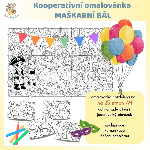 Kooperativní omalovánka KARNEVAL - MAŠKARNÍ BÁL 1