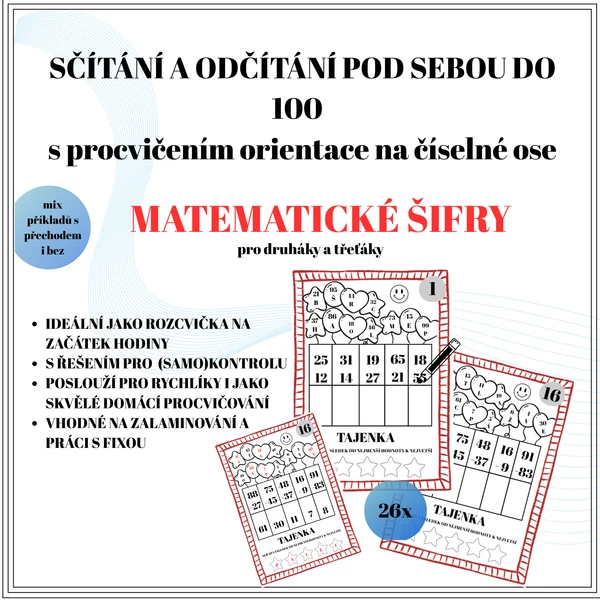 Sčítání a odčítání do 100 - matematické šifry 1