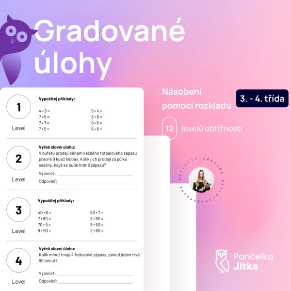 Gradované úlohy - násobení mimo rozsah malé násobilky do 1 000 1