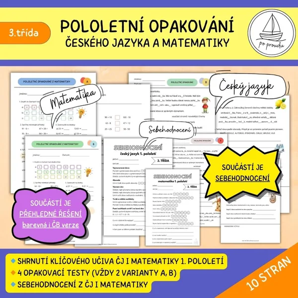 Pololetní opakování pro 3. třídu - ČJ, M + sebehodnocení 1