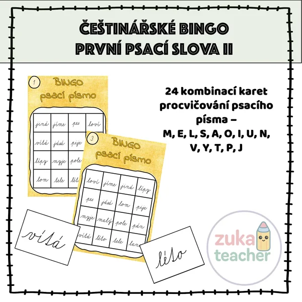 Češtinářské bingo - První slova - psací písmo II. 1