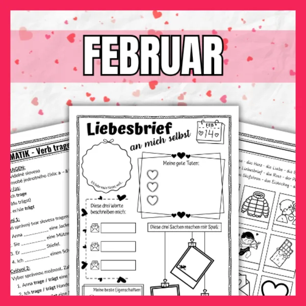 FEBRUAR | Valentýn, sloveso tragen, oblečení, porozumění čtenému textu 1