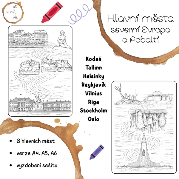 Hlavní města severní Evropa a Pobaltí - omalovánky 1