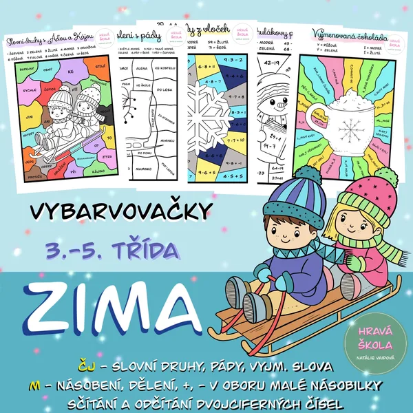 ZIMNÍ VYBARVOVAČKY ČJ + M - 3.-5. TŘÍDA - 5 pracovních listů + řešení 1