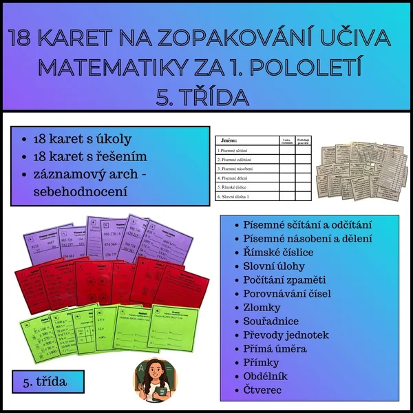 18 karet na zopakování učiva matematiky za 1. pololetí 5. třída 1