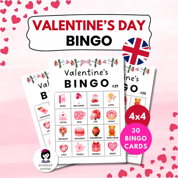 Anglické valentýnské bingo - hra pro děti | Valentýn | Únor | Láska 1
