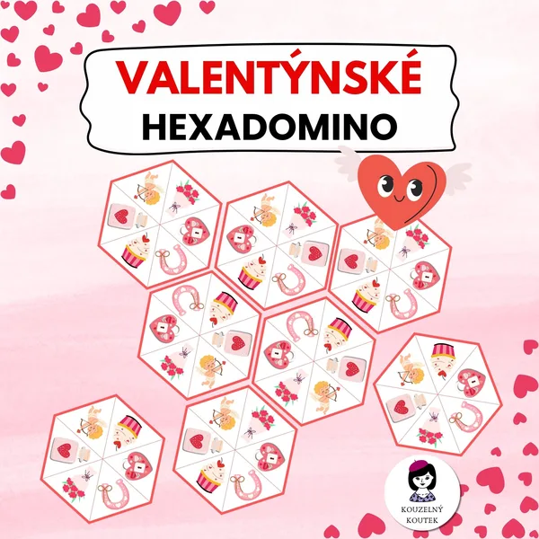 Valentýnské hexadomino | Valentýnská hexagon skládačka | Puzzle | Valentýn | Únor | Láska 1
