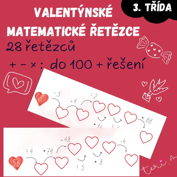 VALENTÝNSKÉ MATEMATICKÉ ŘETĚZCE - počítání do 100 1