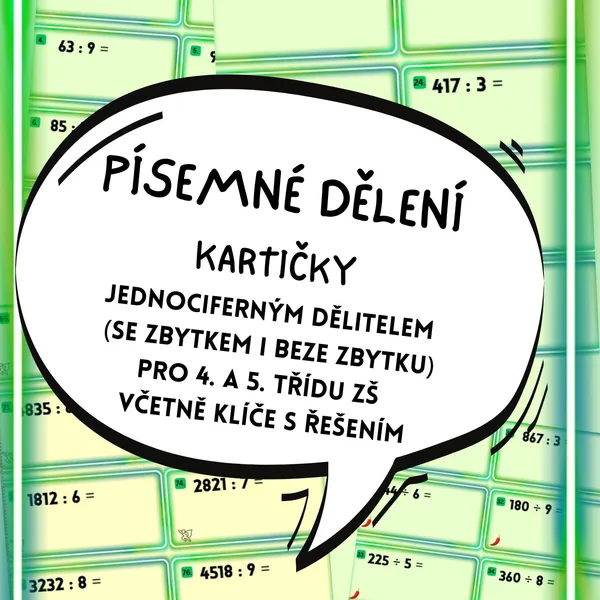 Písemné dělení jednociferným dělitelem (kartičky) 1