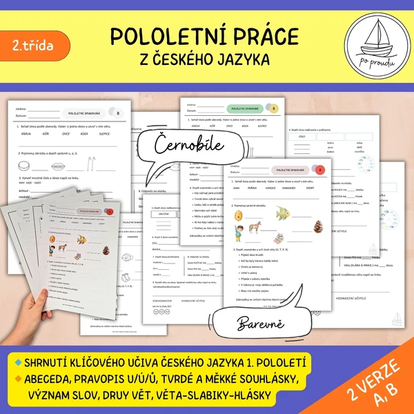 Pololetní práce z českého jazyka – 2. třída (2 verze) 1
