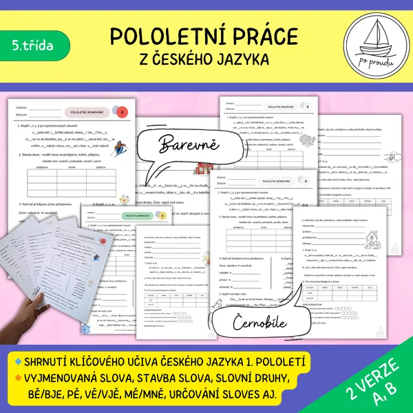 Pololetní práce z českého jazyka - 5. třída (2 verze) 1