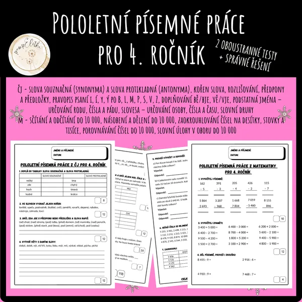 Pololetní písemné práce pro 4. ročník 1
