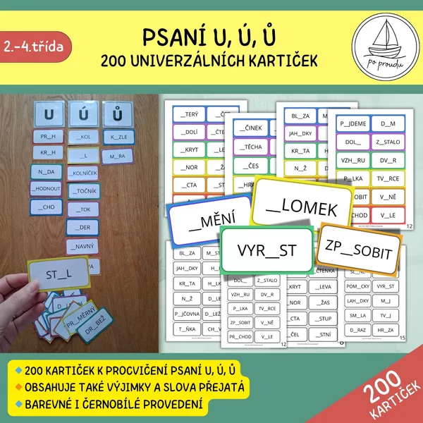Psaní u, ú, ů - kartičky (200 ks) 1