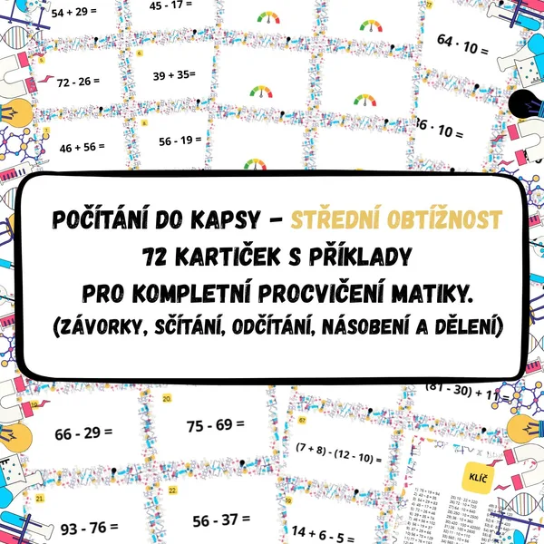Počítání do kapsy - střední obtížnost (72 kartiček s příklady) 1