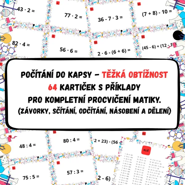 Počítání do kapsy - těžká obtížnost (64 kartiček s příklady) 1