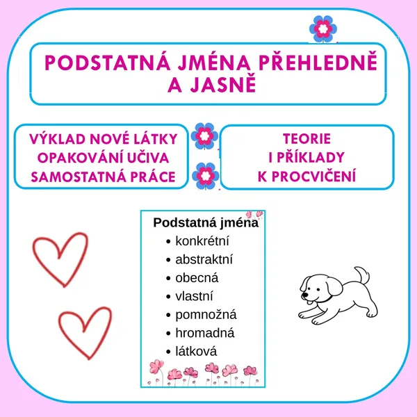 PODSTATNÁ JMÉNA PŘEHLEDNĚ A JASNĚ - VYSVĚTLENÍ, PŘÍKLADY A CVIČENÍ 1