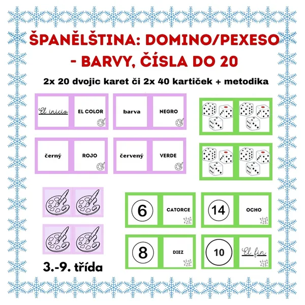 Domino/ pexeso: španělština - barvy, čísla do 20 1