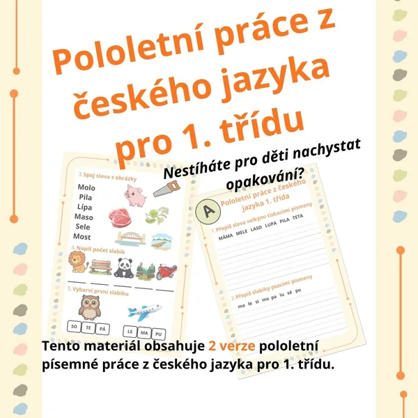 Pololetní práce z českého jazyka pro 1. třídu 1