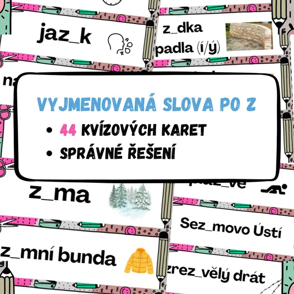 Vyjmenovaná slova po Z - 44 kvízových karet se správným řešením. 1