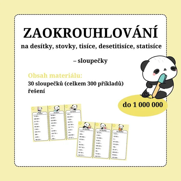 ZAOKROUHLOVÁNÍ na desítky, stovky, tisíce, desetitisíce, statisíce 1