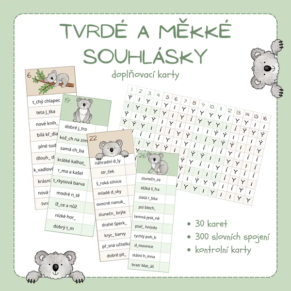 Tvrdé a měkké souhlásky - kartičky 1