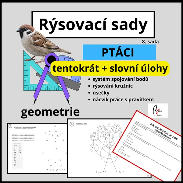 PTÁCI - RÝSOVÁNÍ - SLOVNÍ ÚLOHY - RÝSOVACÍ SADA č.8 1