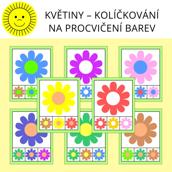 KVĚTINY - KOLÍČKOVÁNÍ NA PROCVIČENÍ BAREV 1