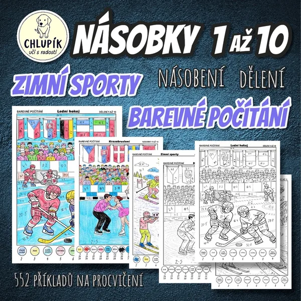BAREVNÉ POČÍTÁNÍ, ZIMNÍ SPORTY - násobky 1 až 10 1
