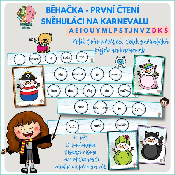 Běhačka První čtení a přepis vět - Sněhuláci na karnevalu 1