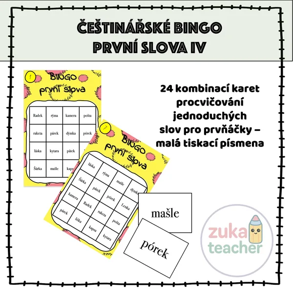 Češtinářské bingo - první slova - malá tiskací písmena II. 1